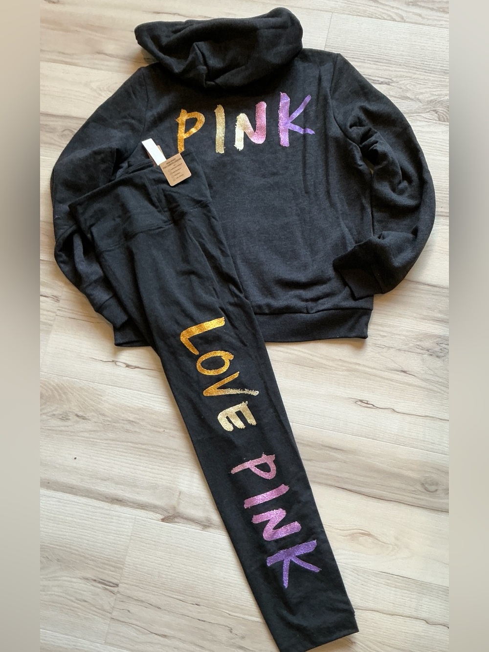 NEW VICTORIAS SECRET PINK BLING FULL XI HOODIE & PANTS SET